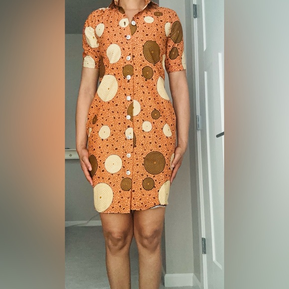 Orange African Print Shirt Dress - Picture 6 of 9